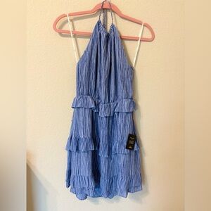Lulu’s Blue Ruffle Tiered Halter Mini Dress